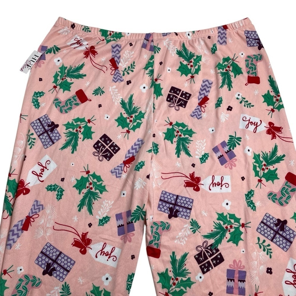 HUE Comforts And Joy Mid-Rise Pajama Pants Pink Christmas Print XL New - Picture 7 of 7